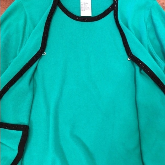 SAG HARBOR GREEN BLACK CARDIGAN WITH SHELL LARGE FALL PREPPY - Picture 4 of 4